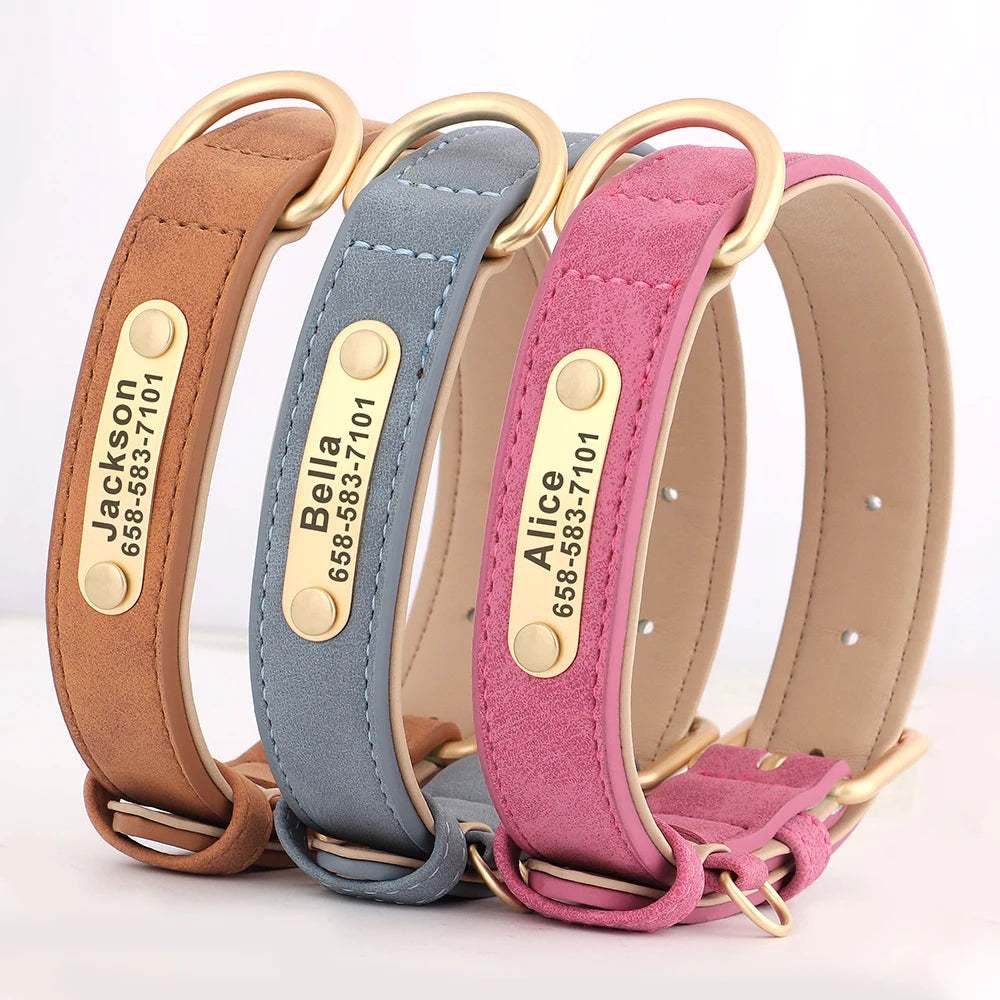 CloudPet™ Personalized Leather Pet Collar – Custom Engraved Name & Number Tag