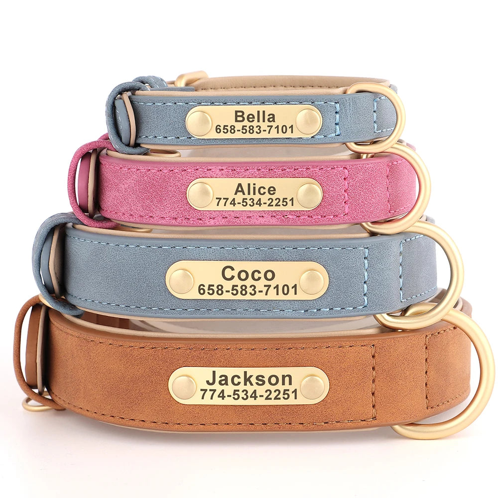 CloudPet™ Personalized Leather Pet Collar – Custom Engraved Name & Number Tag