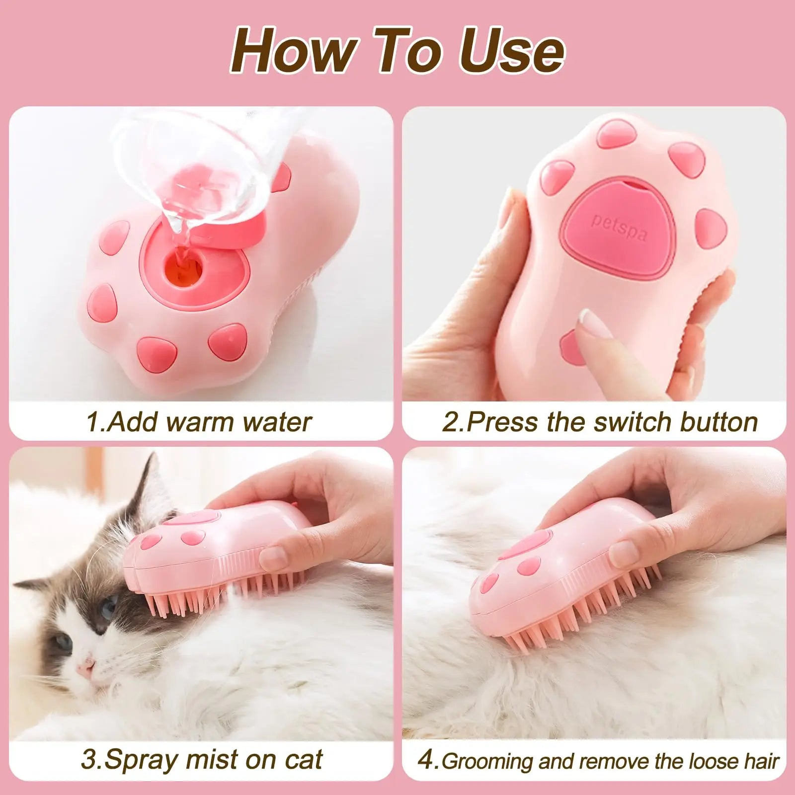 GlowGroom™ 3-in-1 Steam Brush – Massage, Clean & Detangle for Cats & Dogs