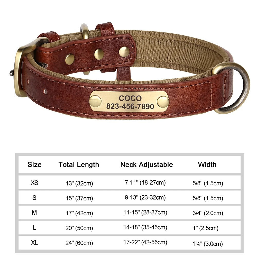 CloudPet™ Personalized Leather Pet Collar – Custom Engraved Name & Number Tag