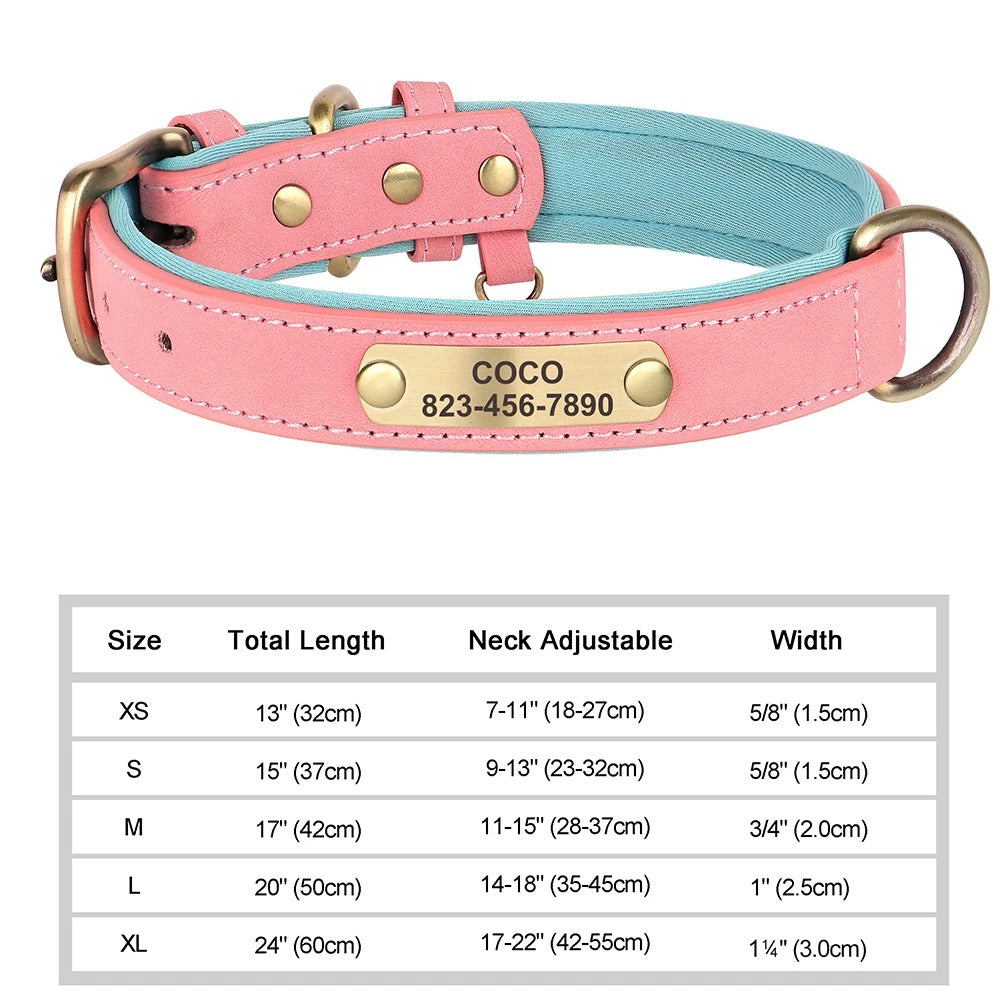 CloudPet™ Personalized Leather Pet Collar – Custom Engraved Name & Number Tag
