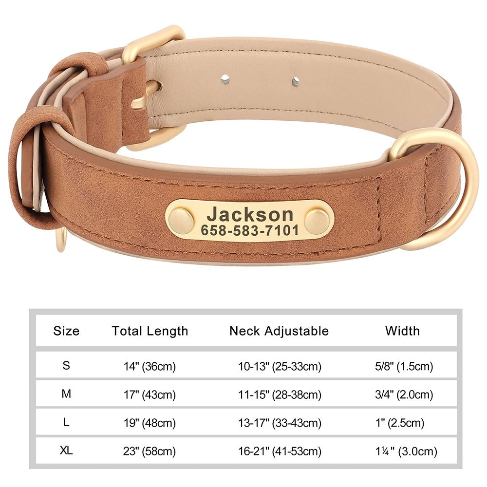 CloudPet™ Personalized Leather Pet Collar – Custom Engraved Name & Number Tag